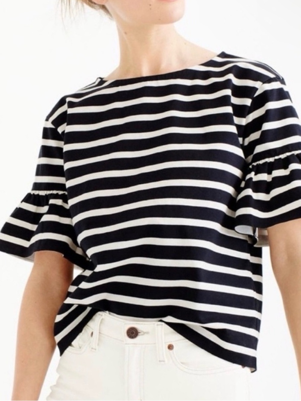 J.Crew Striped Ruffle-Sleeve Top – Black & White M